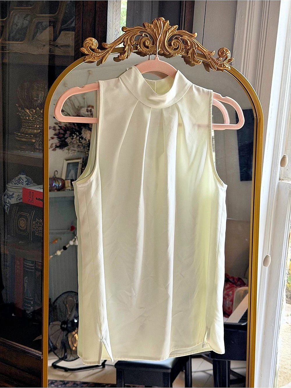 Trina Turk Sleeveless Mock Neck Blouse in Ivory White